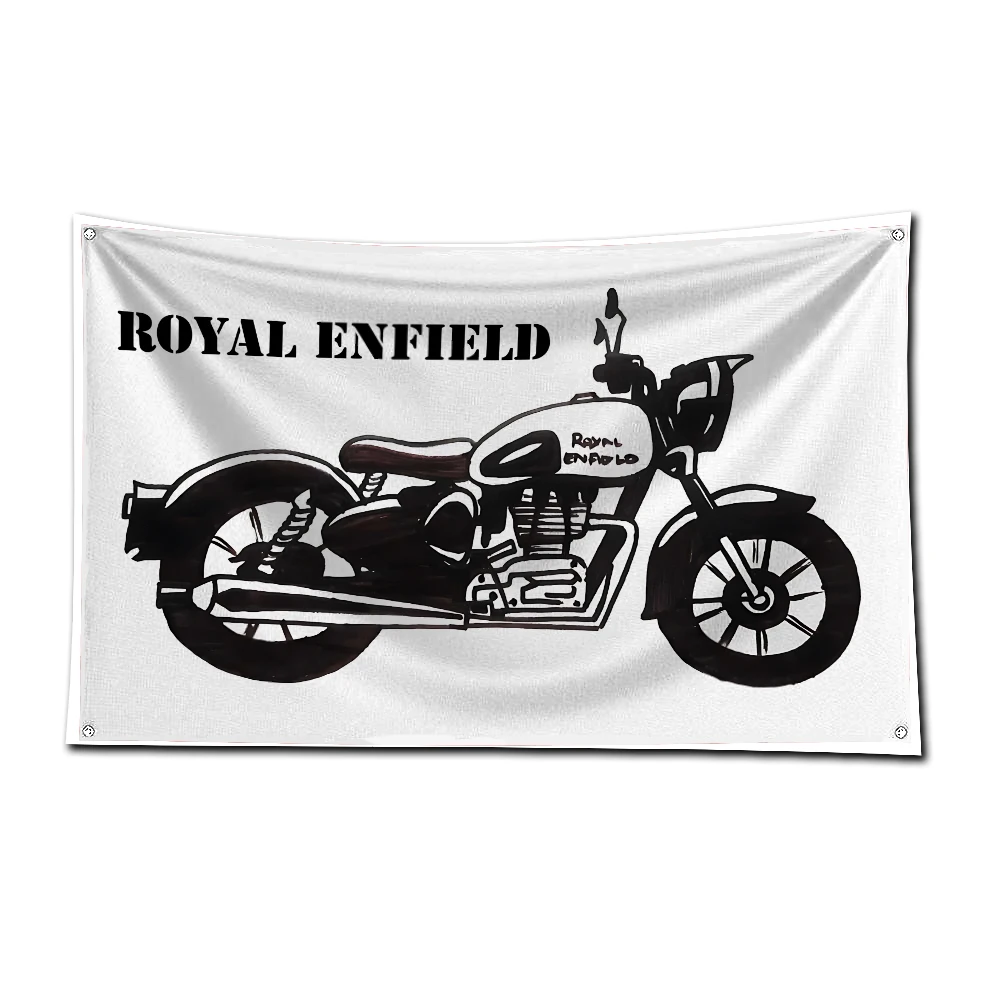 Moto Racing Flag Polyester Digital Printing Royals Enfields Banner for Garage Wall Art Out Door Decoration With Grommets