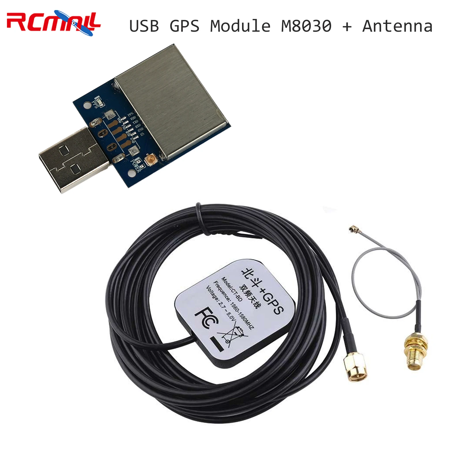 USB GPS Module GLONASS Receiver M8030 with Ceramic Antenna + External 28dB Gain GPS Antenna for Laptop PC Navigation