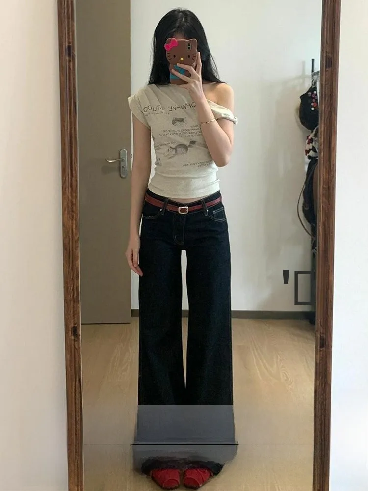 

Джинсы женские с низкой посадкой, широкими штанинами, осенне-зимние, новые, стройнящие, винтажные, расклешенные, в стиле High Street, от китайского производителя...