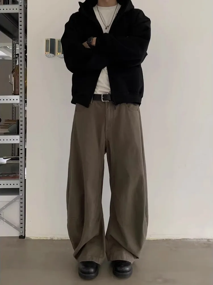 

Retro American Brown Denim Pants Men's Spring Autumn Wide Leg Long Trousers Loose Trendy Brand Knife Pants