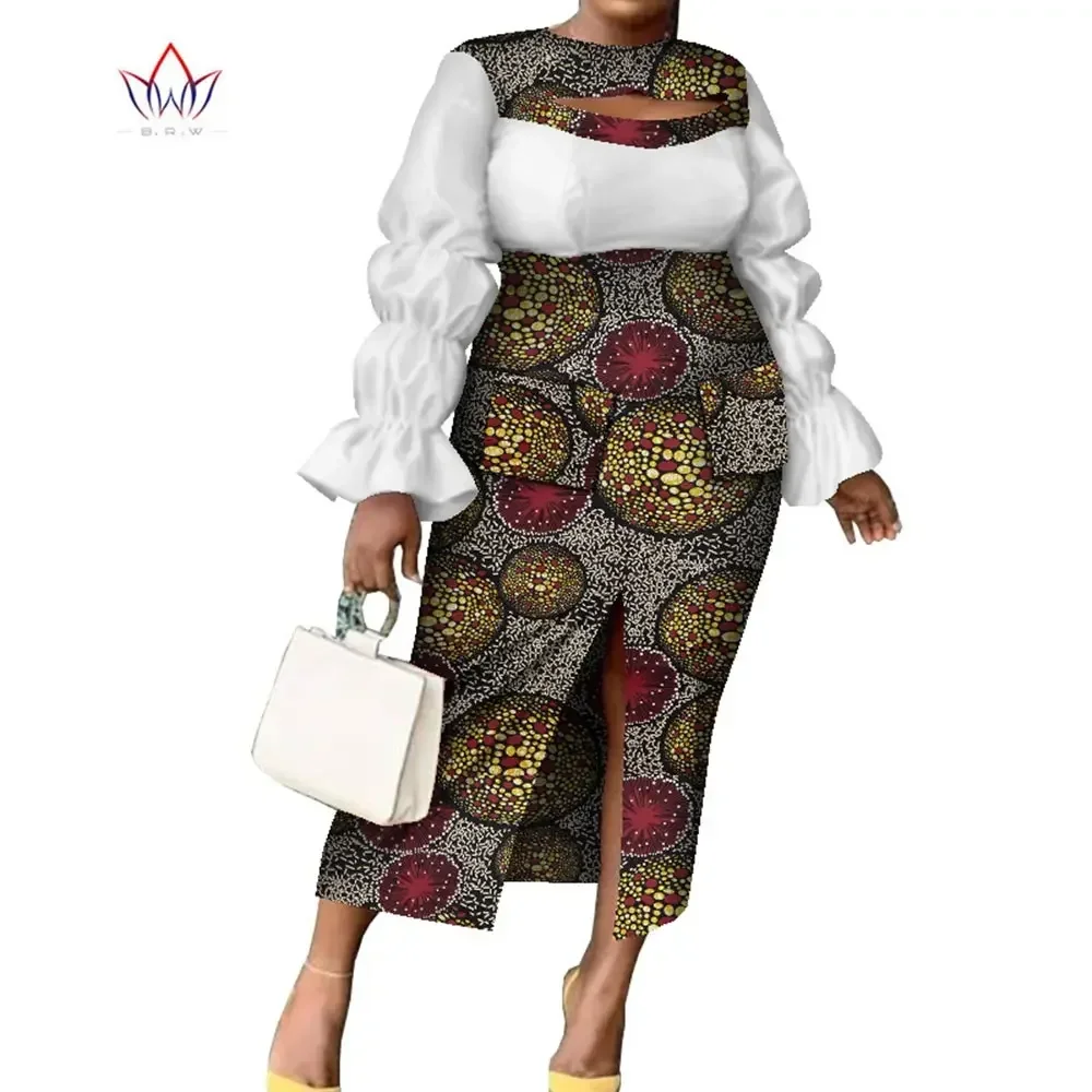 African Traditional Clothing for Women Lantern Sleeve Cotton Fabric Pachwrok Women Dress Dashiki Plus Size Party Dress WY8277