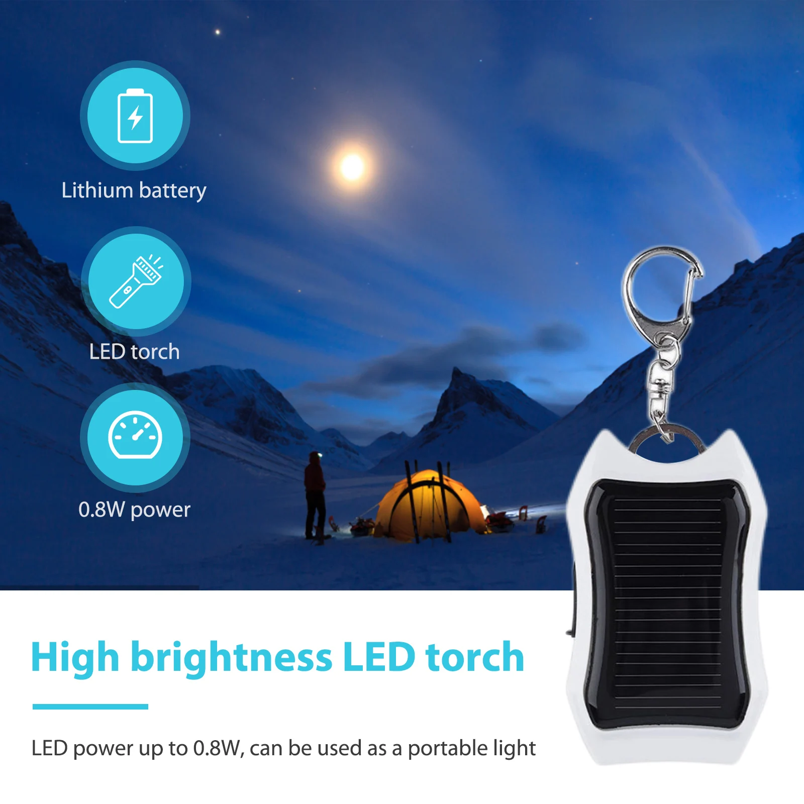 Keychain Mobile Power USB External Solar 950mAH Cell Phone Backup Power Bank with 3 LED Light Charging Equipment for Most Device