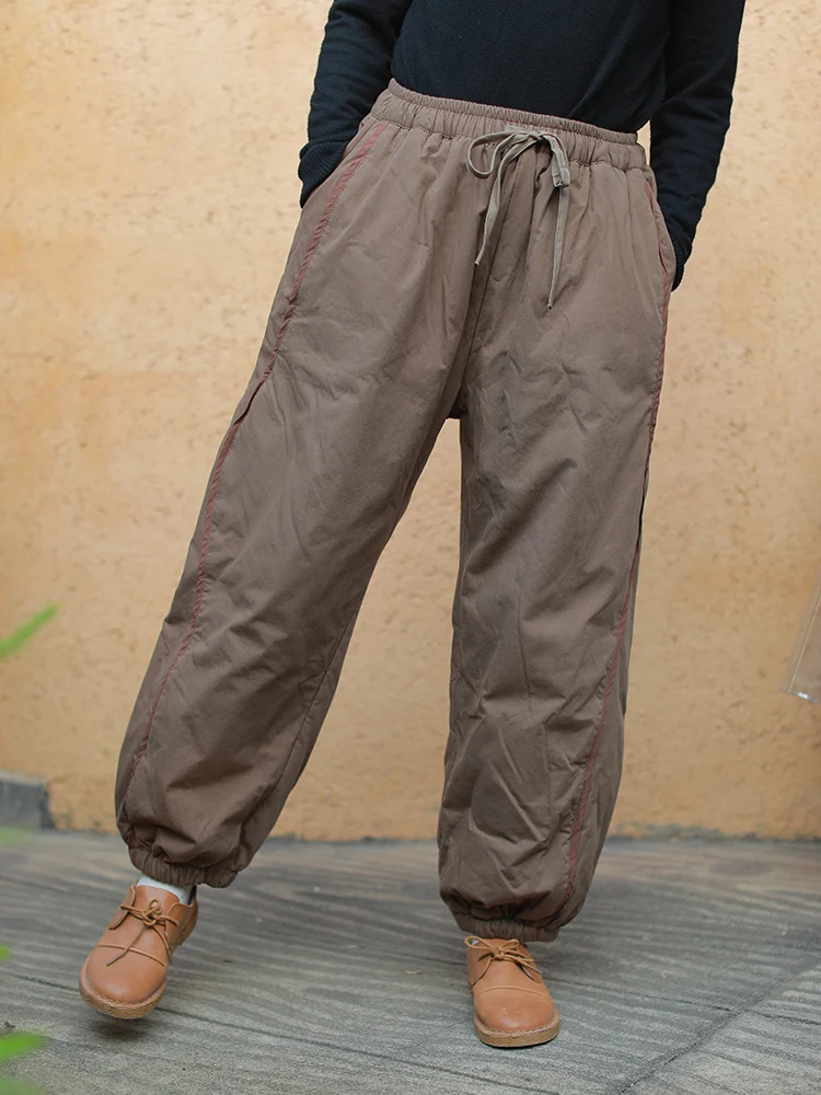 

Теплые зимние брюки из хлопка Thiened, темно-коричневые, в стиле ретро, облегающие, до щиколотки, женские, модные