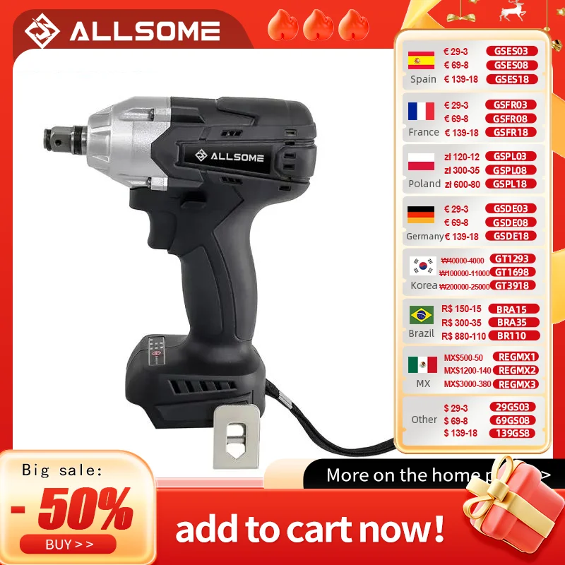 Allsome 21V MAX Cordless Impact Wrench with Belt Clip, 1/4-Inch, Tool Only