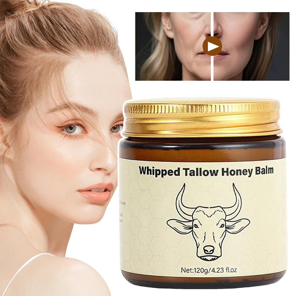 120ml Whipped Grass-Fed Beef Tallow Honey Balm Moisturizing Cream For Soft Smoothing Skin Hand-Made All-Natural Moisturizer