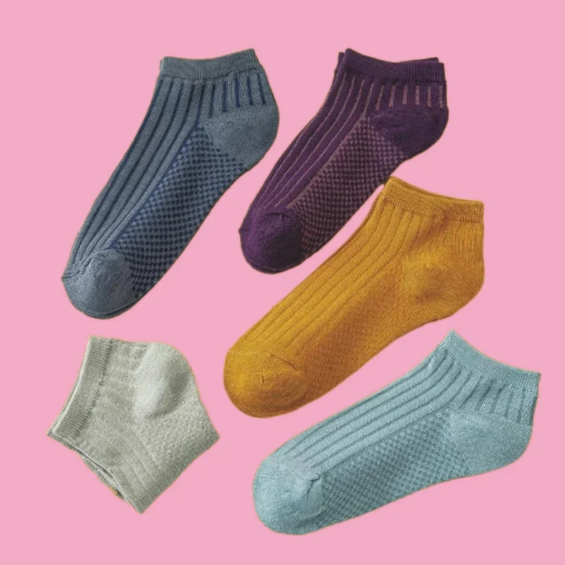 

5/10 Pairs New Short Socks Mesh Men's Boat Socks Solid Color Sports Socks Shallow Mouth Low Top Breathable Cotton Casual Socks