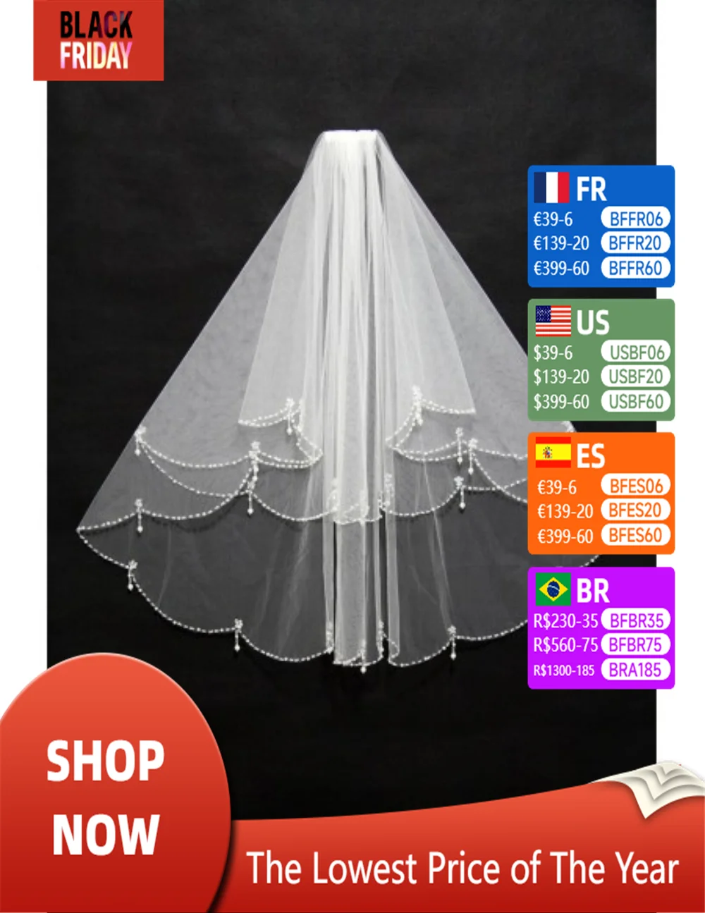 YouLaPan Bridal Crystal Beaded Veil White Ivory Double Layer Luxury Wedding Veil Bridal Veils With Rhinestones And Crystals V102