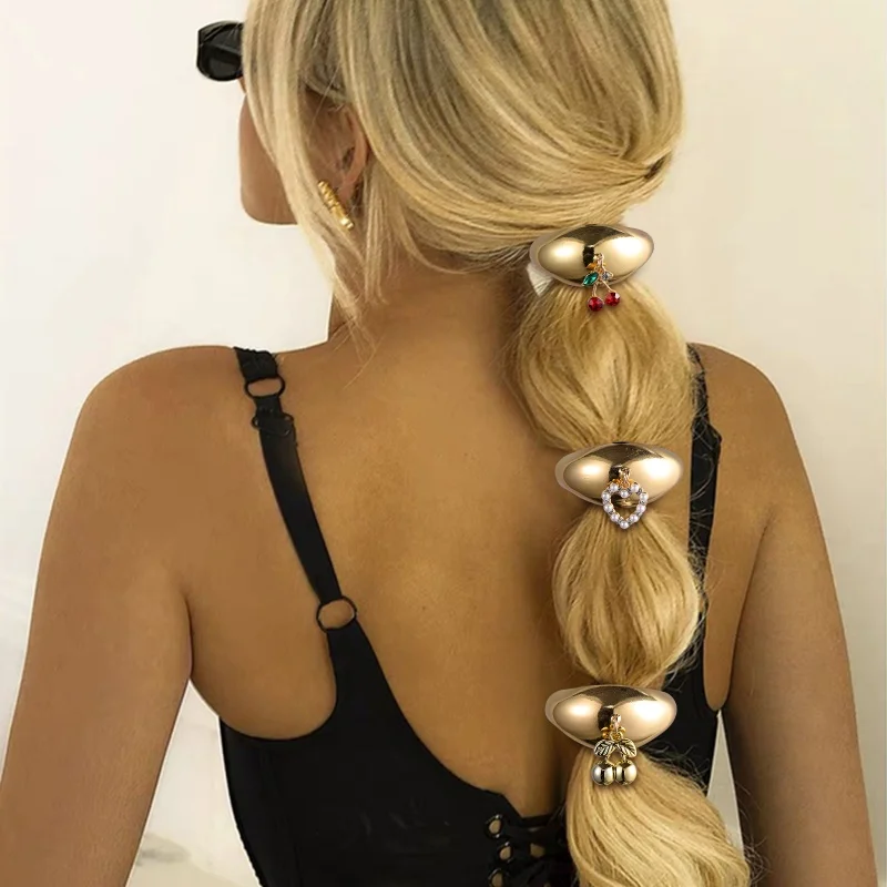 

Fashion U-Shaped Metal Smooth Head Band Rope Cherry Heart Hairbands Girls' Unique Hair Pin Ropes Jewelry Ponytail Hair Tie Gifts