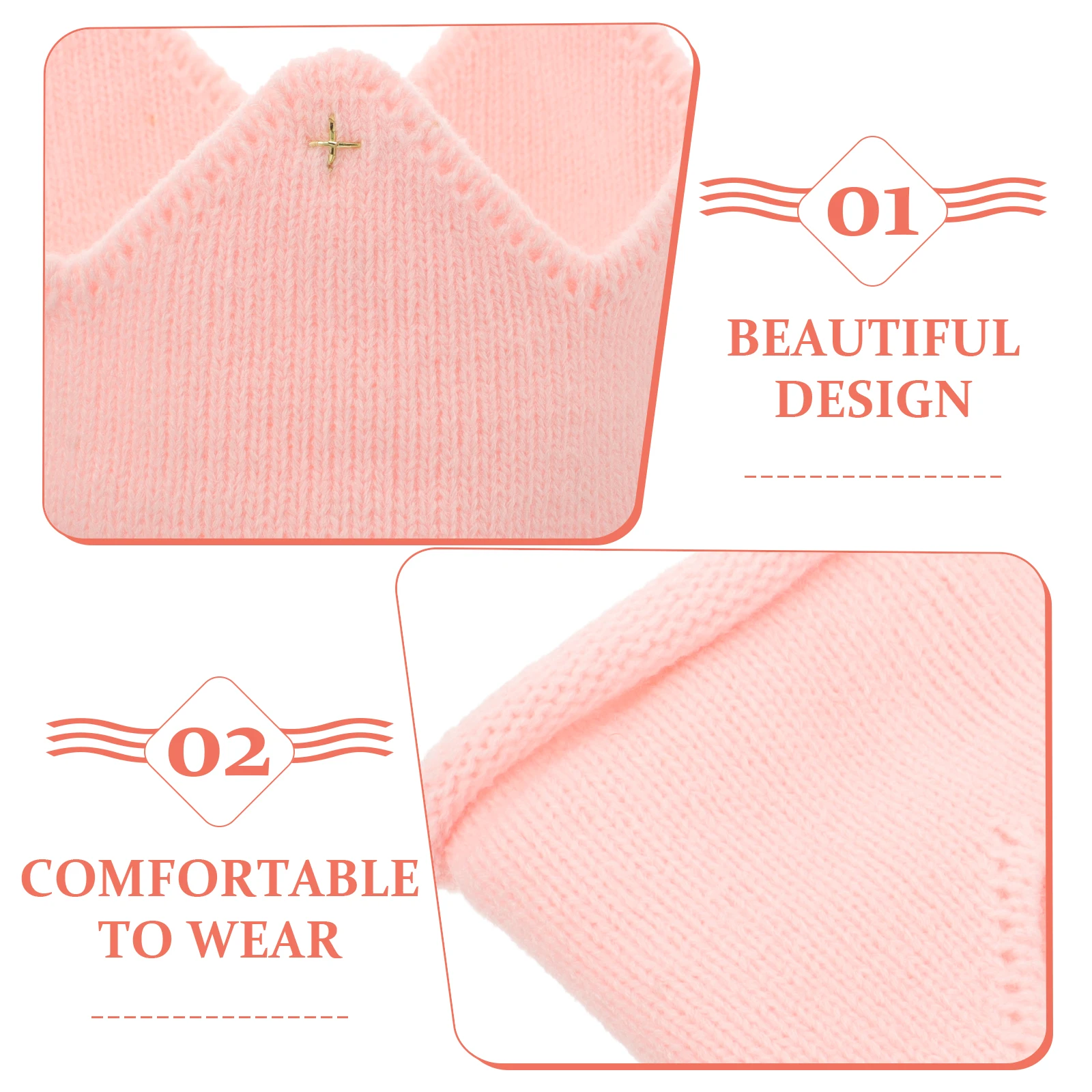 

Baby Kids Girls Warm Winter Knitted Crown Hat Pink Stretchy Soft Acrylic for Parties Photo Special Occasions Gift