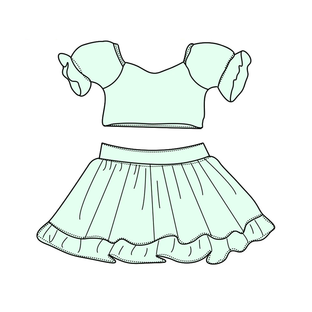Custom Girl Ruffle Trim Clothes Cotton Puff Sleeve Summer Twirl Skirts Set Active Wear Tennis Set Girl Sports Wear