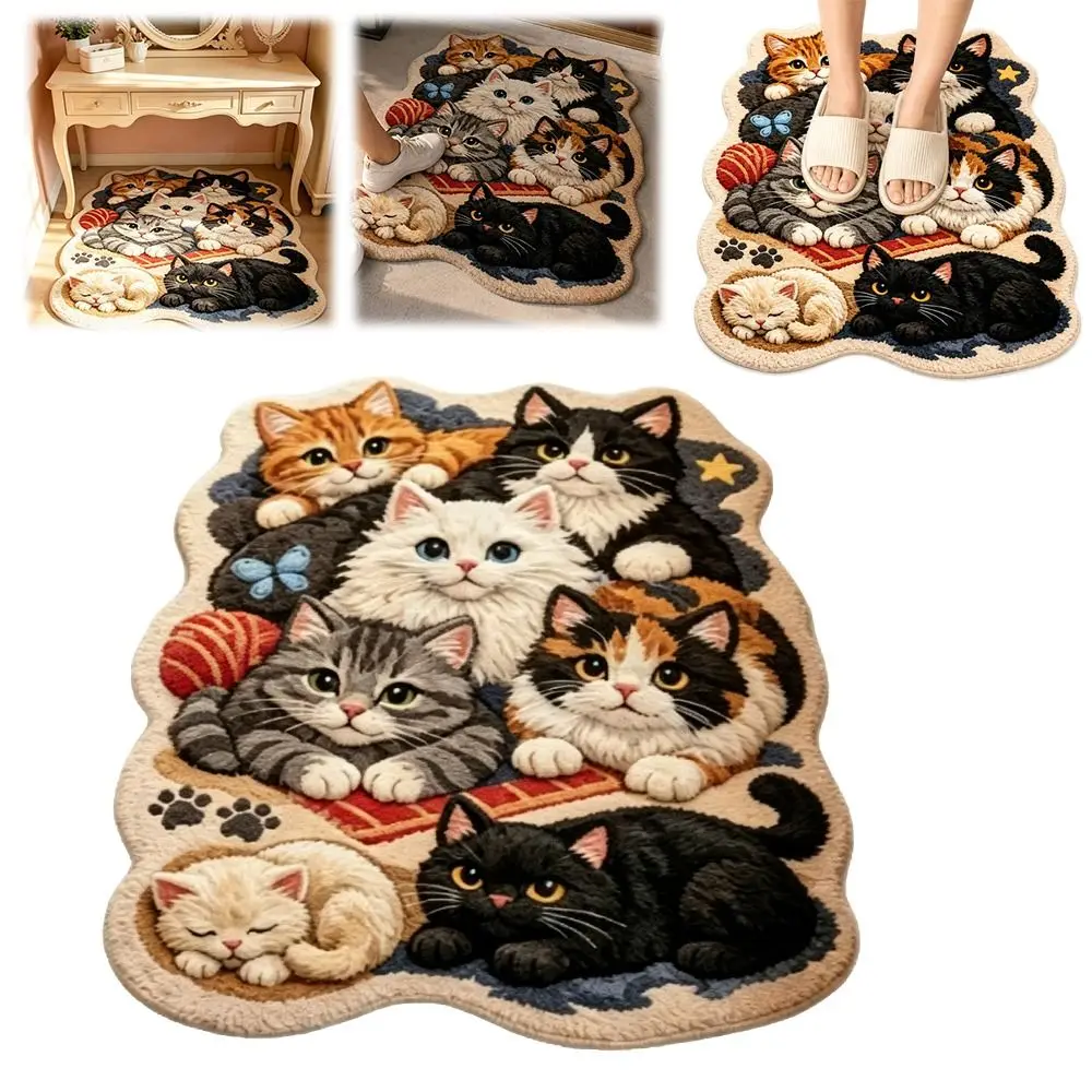 New Soft Fluffy Cat Print Rug Washable Floor Mat Bedside Rug Living Room
