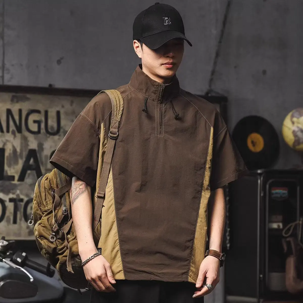Quick Dry Ice Silk Men's Shirt Short Sleeve Thin Outdoor Functional Workwear Jacket Half Zip up Casual Style Breathable Polye...