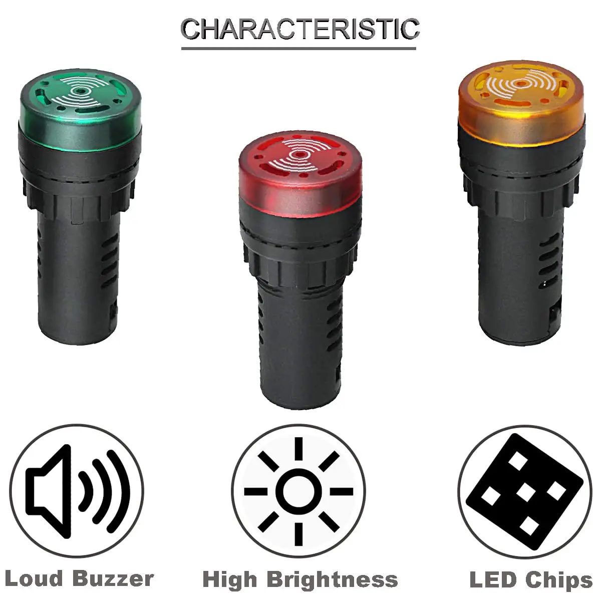 1pc 22mm AC/DC 12V 24V 110V 220V Red Green Yellow LED Buzzer Flash Alarm Signal Indicator Light AD16-22SM