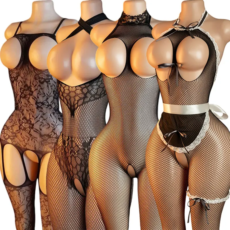 Juguete BDSM de cuerpo completo, bodystocking sin entrepierna para parejas, lencería de rejilla bondage