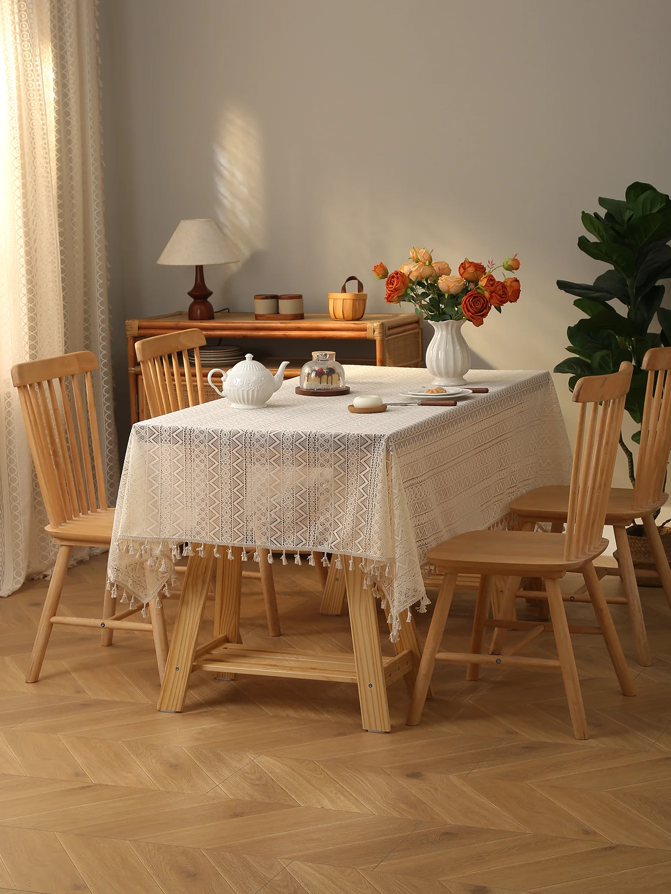 Beige Wave Spitze Quaste Tischdecke Landhausstil Wohnzimmer Küche Teetisch Esstisch Dekorative Abdeckung