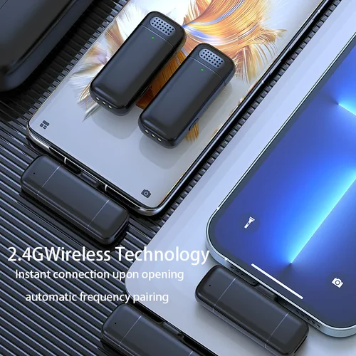 Imagen 2 del producto Micrófono lavalier inalámbrico con pantalla digital, compartimento de carga, transmisión en vivo, grabación, reducción de ruido, pequeño