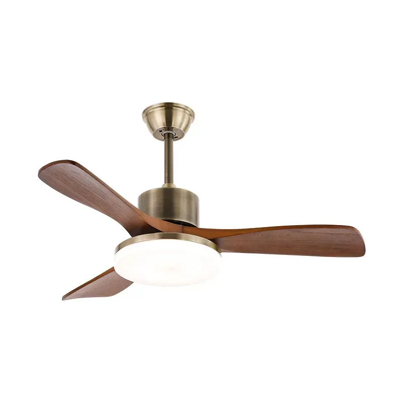 Retro electric fan chandelier bedroom silent wind solid wood ceiling fan light medieval restaurant fan light
