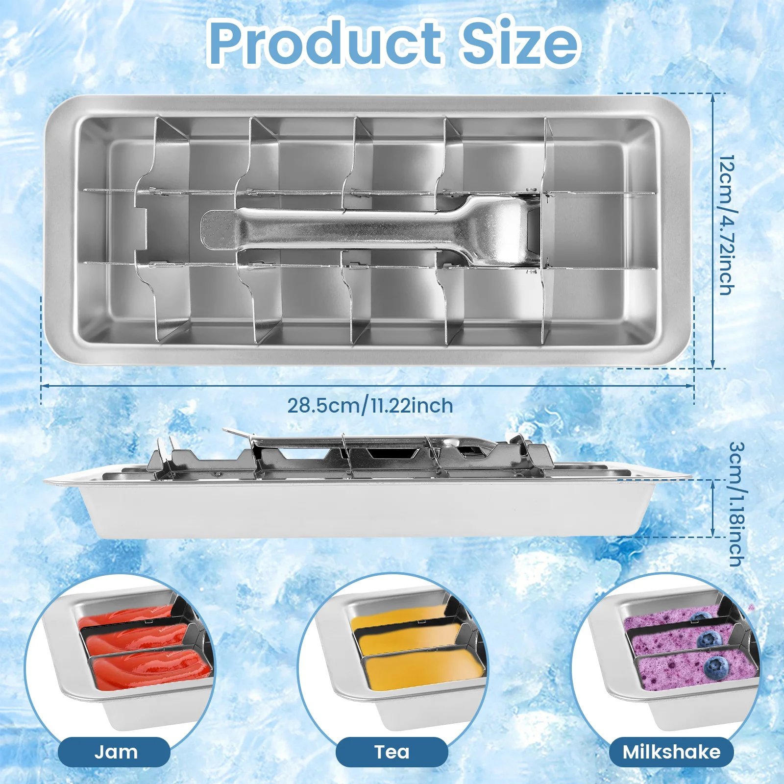 2Pcs 18 Slot Stainless Steel Ice Cube Tray Metal Ice Cube Maker for Parties Removable DIY Ice Maker Ice Cube Mold with Lever