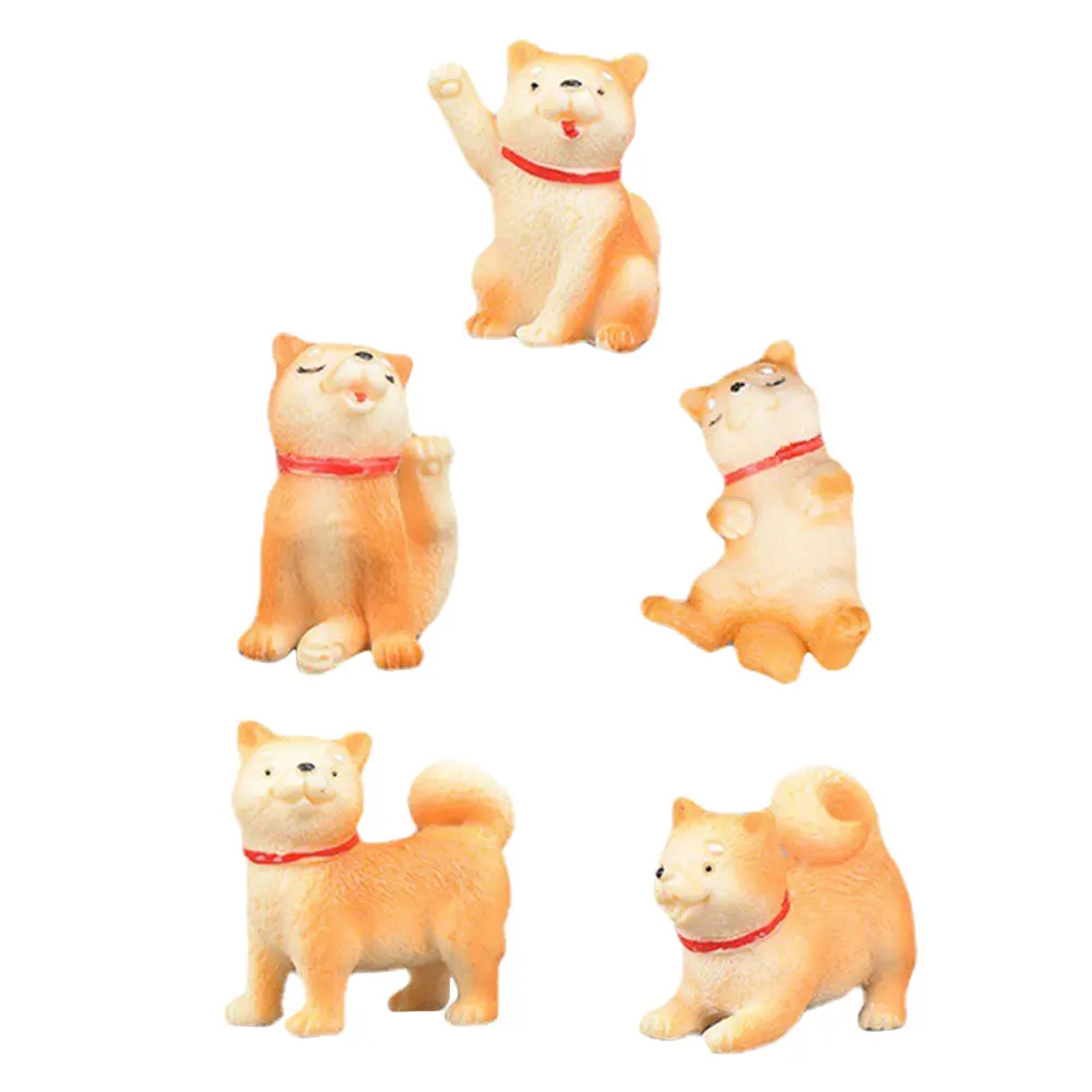5pcs Dog Ornament Mini Resin Puppy Models Desktop Home Decoration Small Figurines for Office Cake Photo Prop Gift