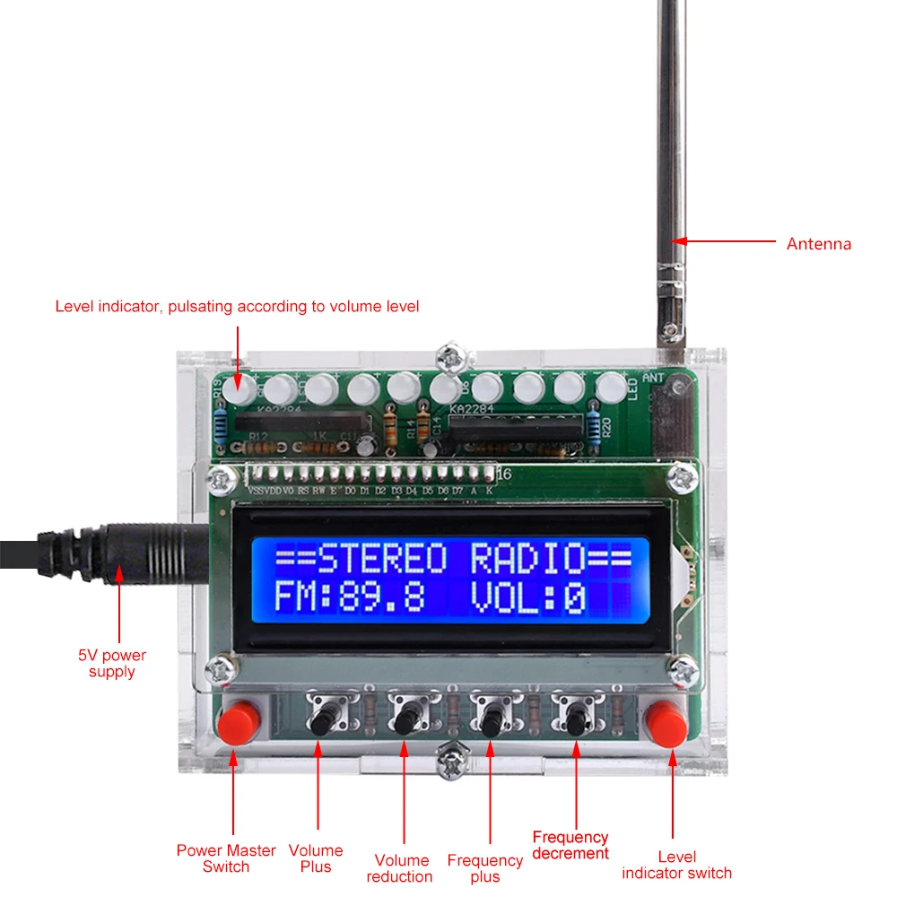 RDA5807 DIY Radio Electronic Kit Digital FM Radio Receiver 87-108MHZ Component Soldering Project Practice LED Flashing Light