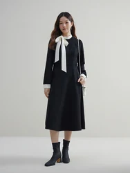 DUSHU elegante abito nero stile Hepburn per le donne inverno nuovo temperamento coccinella abito da festa annuale con lacci femminile