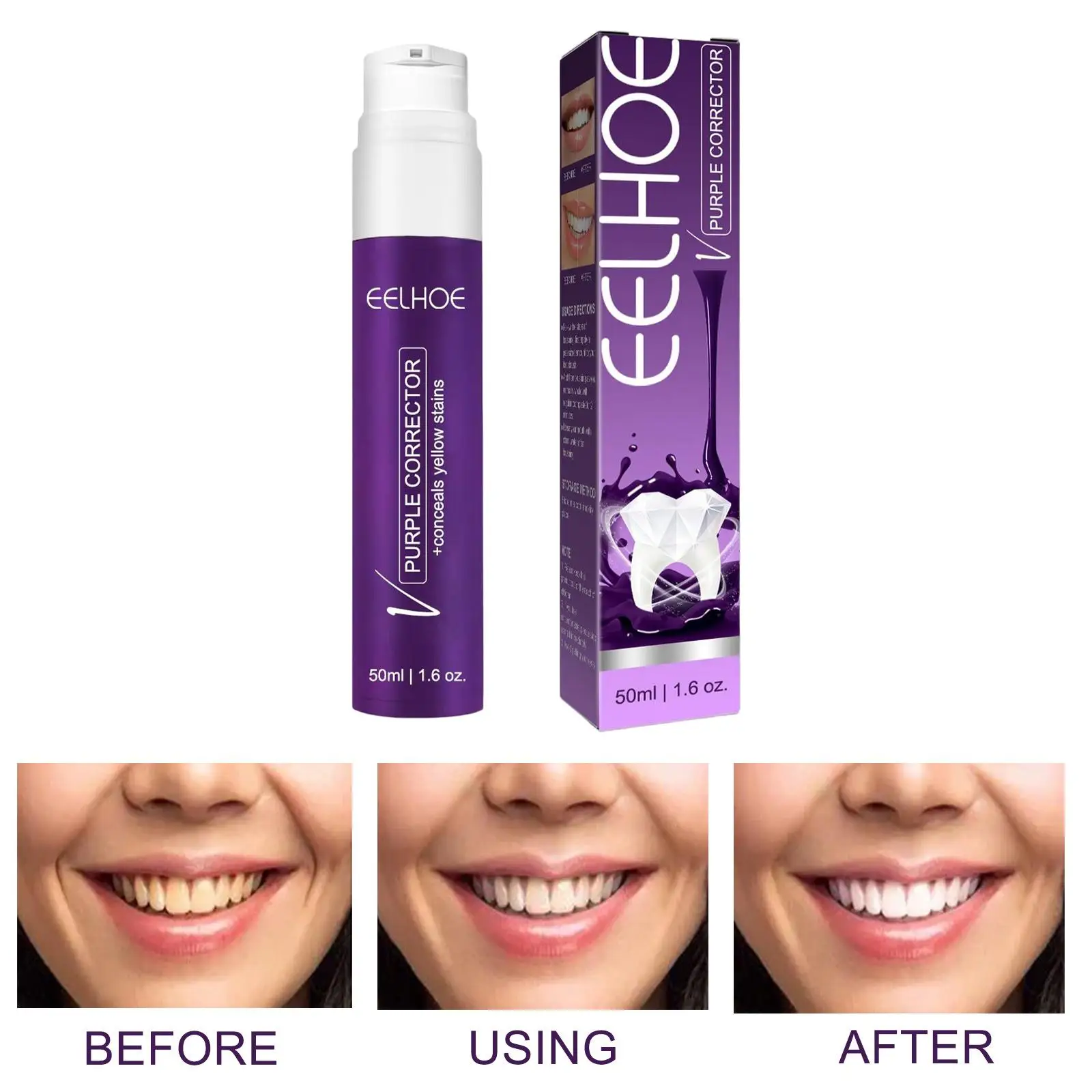 Purple Whitening Toothpaste Brightness Reduce Yellowing Whitening Colour Corrector Correct Yellow 50ml for Sensitive