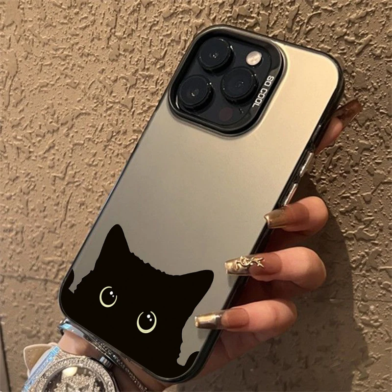Cute Black Cat Pattern Electroplate Silver IMD Phone Case For Xiaomi Redmi 14C 12 Redmi Note 13 12 11 10 Pro Plus 12S 11S Cover