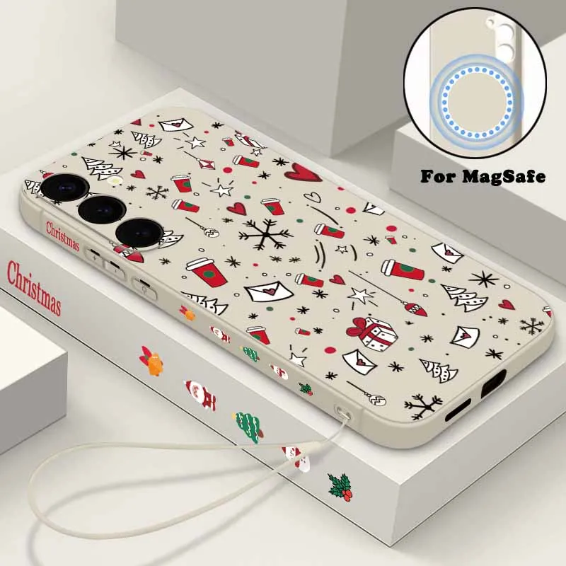 Weihnachten Muster Telefon Fall Für Samsung Galaxy S24 FE S25 S24 S23 S22 Ultra S21 Plus Für Magsafe Drahtlose Ladung magnetische Abdeckung