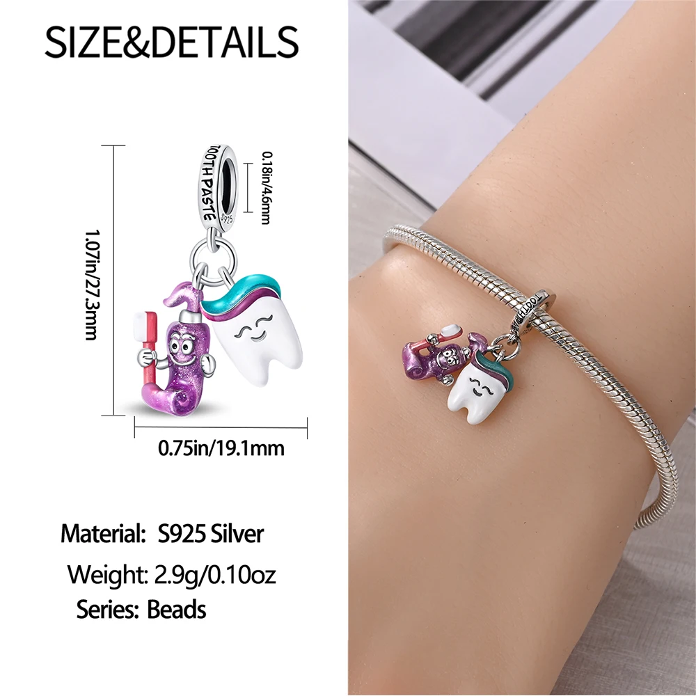 925 Sterling Silver Doctor&Nurse Hat&ECG&Bacteria&Pills&Medical Kit&Teeth Dangle Charm Fit Brand Bracelet Medical jewelry