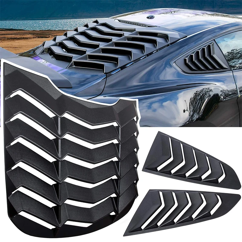 Rejillas para ventana trasera + lateral, para Ford Mustang 2015-2023, cubierta parasol para parabrisas, ventilación estilo GT Lambo, ajuste personalizado, ABS para todo tipo de clima