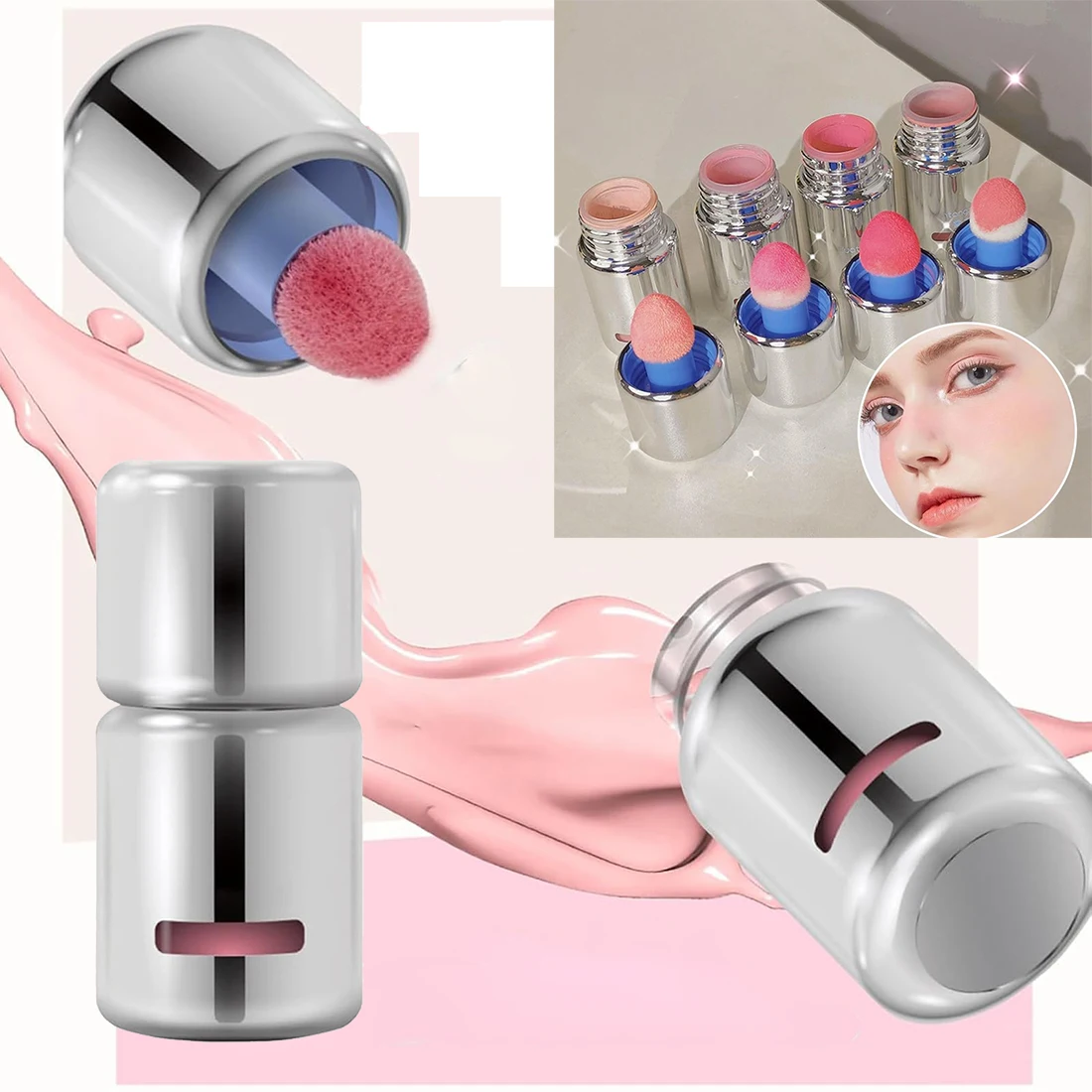 Fard liquido Jelly Color con testa in spugna Evidenzia contorno 3 in 1 per donna, crema idratante per fard per trucco nudo opaco