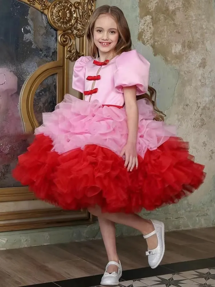 

Kids Birthday party Princess Tutu Dresses for Girls Bow Ball Gown Baby Flower Girl Wedding Children Fluffy cake dress