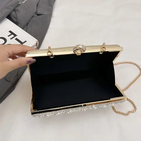 2025 Ny Elegant Pärlväska Mode Glänsande Pärlbroderi Aftonväska Lyxig Kuvertväska med Kedja Bröllopsfestklänningsväska Dam 8 best sales pärla aftonväska - №2