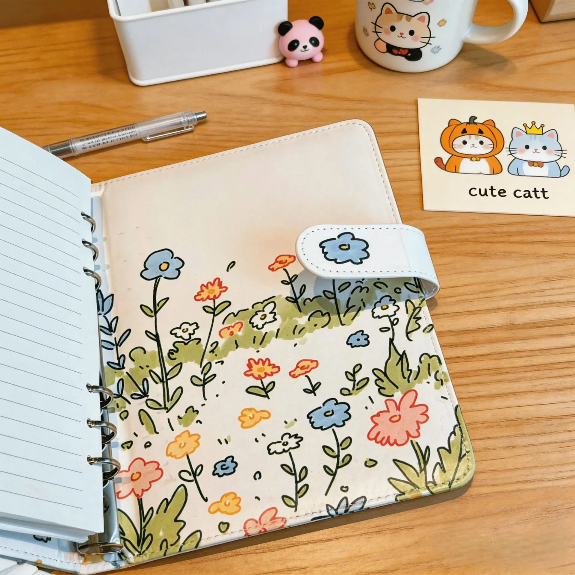 A5 A6 Kitten in the Flowers Notebook High Aesthetics DIY Binder Photocards Collect Book Diary Agenda Planner Cover Stationery