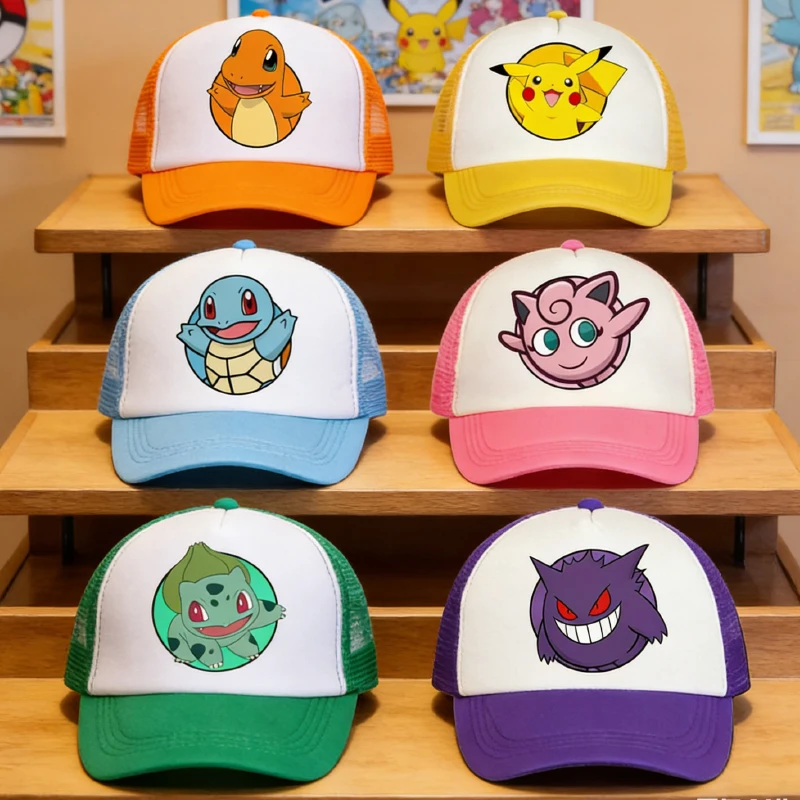 Nueva Gorra de Béisbol de Pokémon, Gorras de Anime de Dibujos Animados, Gorra de Malla Transpirable de Verano para Adultos y Niños, Gorra de Pikachu, Gorra para Padres e Hijos, Regalo