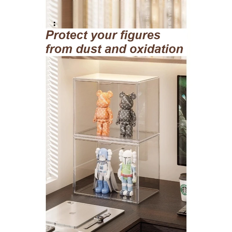 Large Capacity Transparent Acrylic Figurine Display Case with Removable Shelves Dustproof Storage Box for Desktop Organization