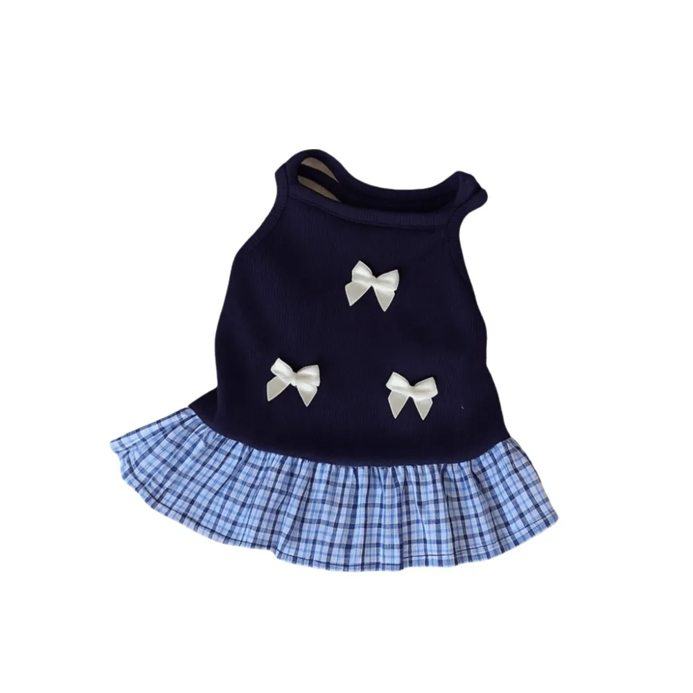 

Cute Korean Style Dog Princess Skirt Thin Soft Cat Bow Dress Breathable Bowknot Plaid Pet Summer Clothes Photograph