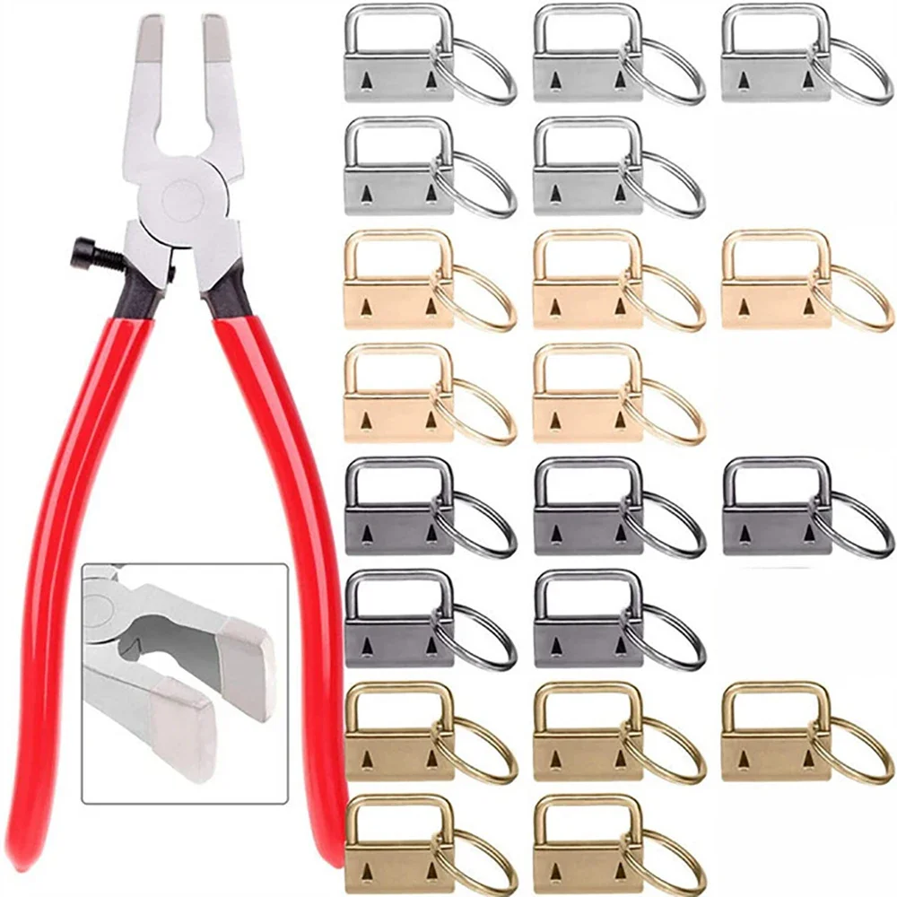 20/40/60pcs Webbing Tail Clip Key Fob Hardware 25mm Keychain Split Ring with Tool Pliers for Wrist Wristlets Cotton Tail Clip