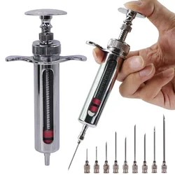 1set 10-100ml Veterinary Tool Syringe Vaccine Injection Adjustable Dose 304 Stainless Steel Pinhead Dispensing Livestock Poultry