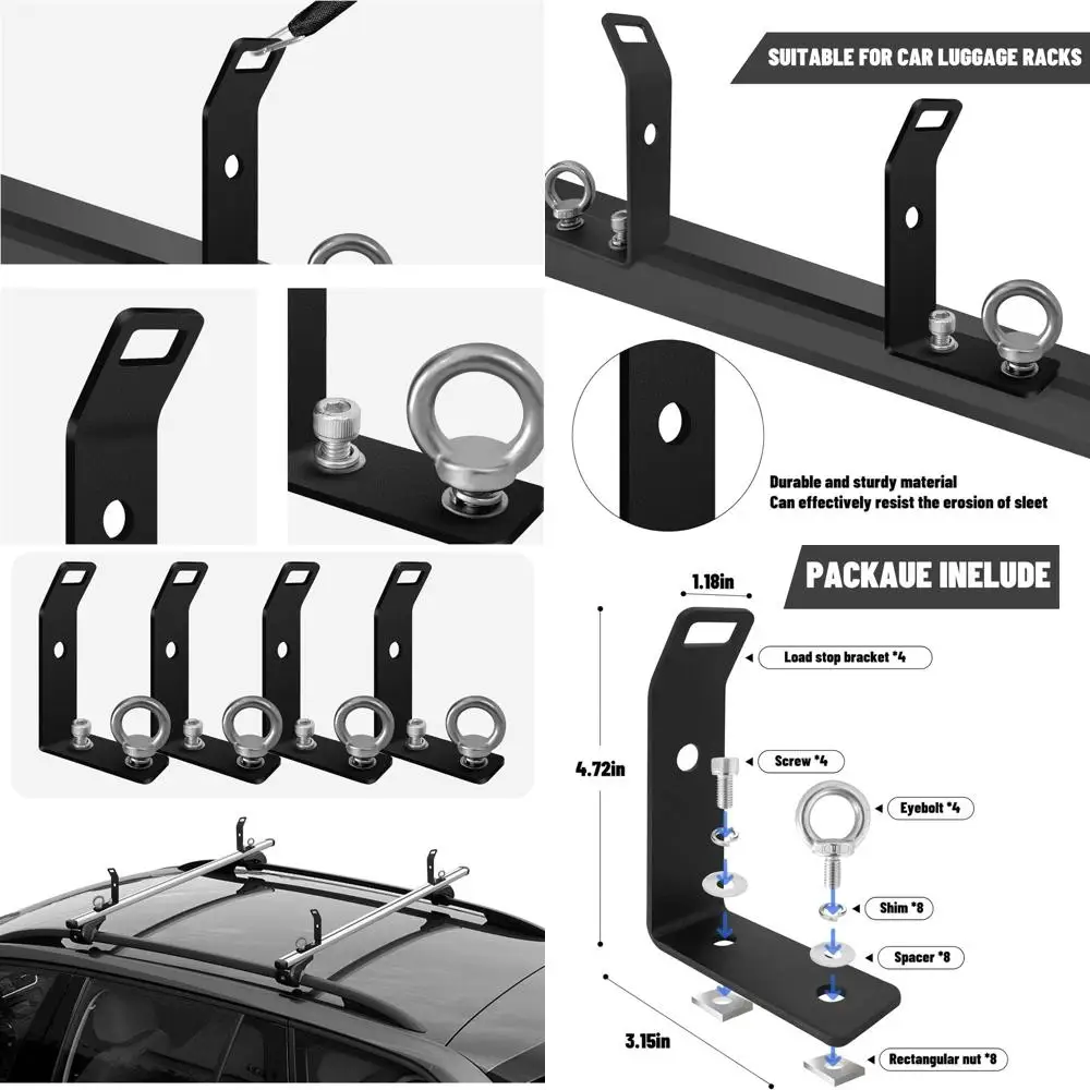 Paquete de 4 barras transversales de camión con ranura en T de acero inoxidable 304 con revestimiento negro para escalera, leña, esquís, snowboards y más