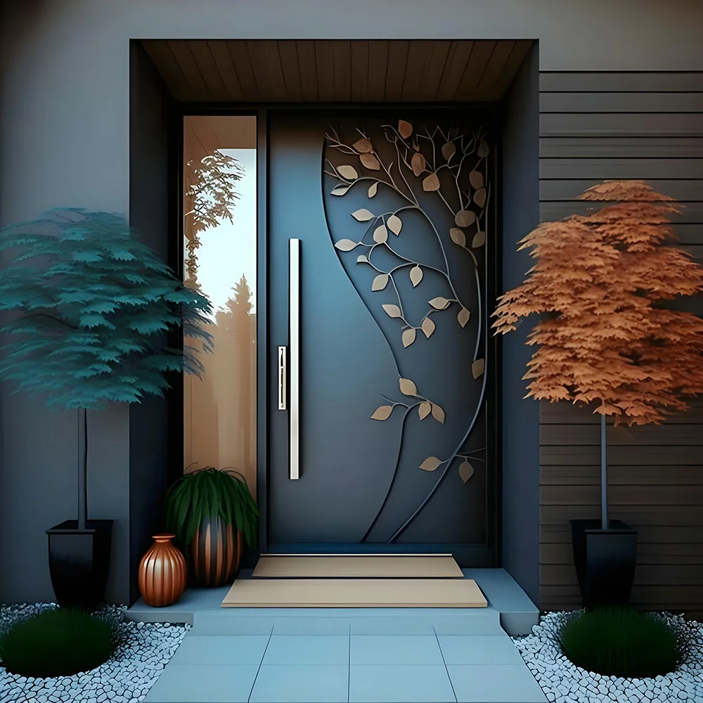 Sixinalu Entrance Door With Sidelight Exterior Front Entry Security Storm Main Doors Carved Spliced Aluminum Home Decor Custom