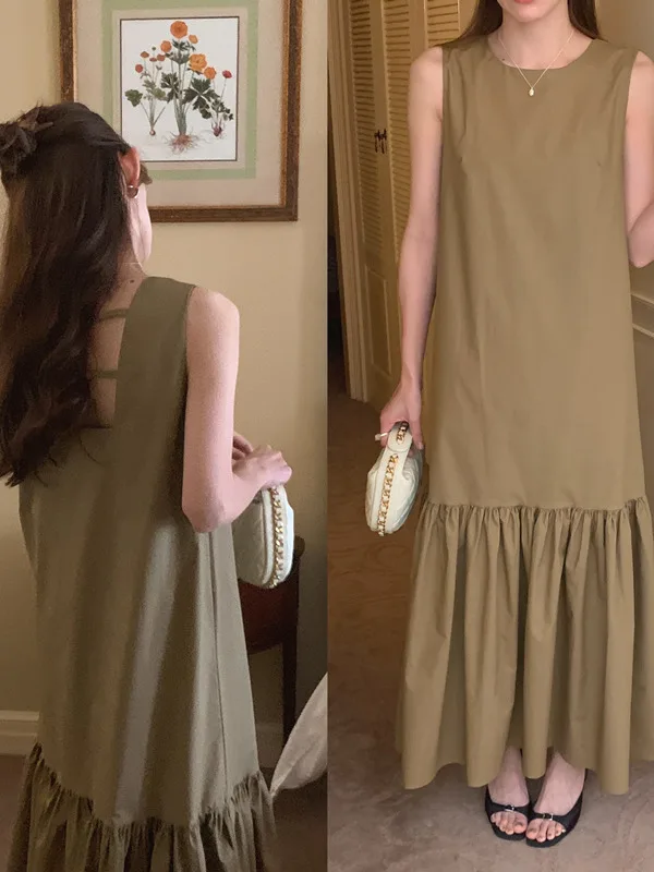 

Chic Vintage Hepburn Sle Svel Dr Women's Summer Bal Skirt Hem Vest Dr Long Dr Faionable Casual Wear