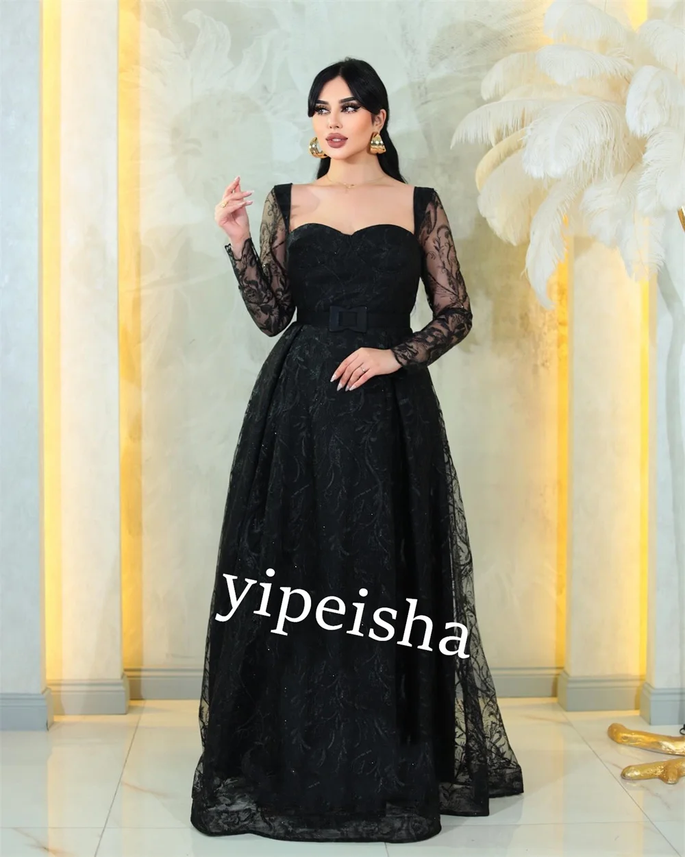 Customized Lace Sash Pleat Celebrity Straight Square Neck Bespoke Occasion Gown Long Dresses