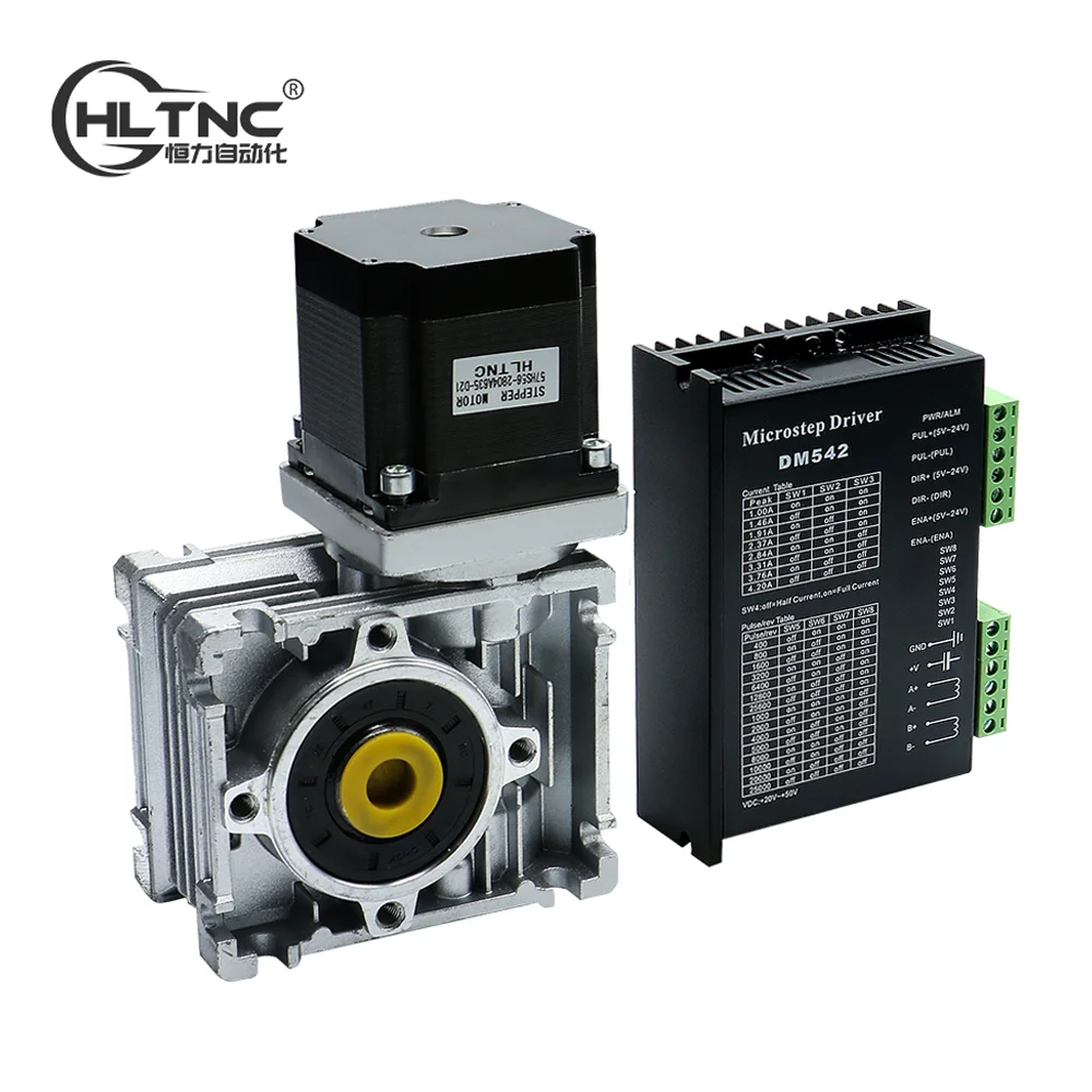 

Nema23 Stepper Motor Worm Gearbox RV030 Speed Reducer with14mm Output 3A 56MM 1.2NM 172Oz-in dm542 driver Kit Convert CNC Router