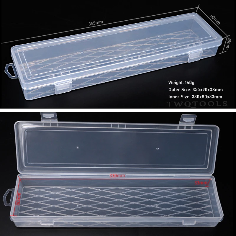 2PCS 14-Inch Long Box Organizer Transparent Container Plastic Clear Storage Case for Tools Crafts Hobby Office School Supplies