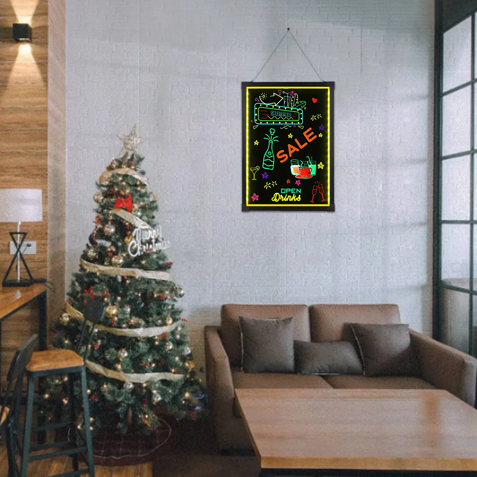 Illuminated LED Message Board 20"x28" Erasable Neon-Effect Sign with 8 Fluorescent Markers Flashing Modes and Remote Control