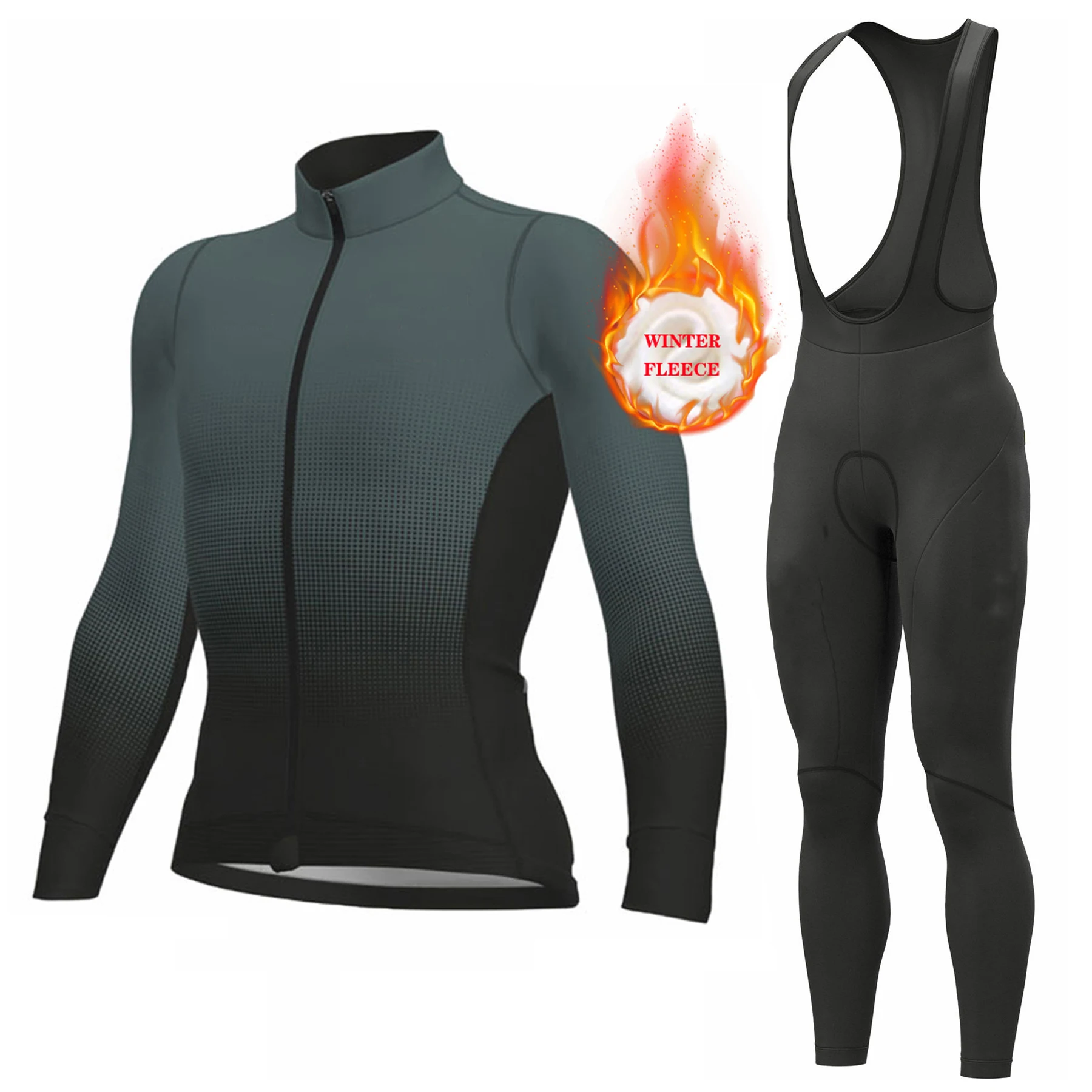 فريق 2026 الشتاء طويلة الأكمام الحراري الصوف الدراجات جيرسي مجموعة مريلة السراويل Ropa Ciclismo دراجة الملابس الجبلية دراجة جيرسي موحدة #1