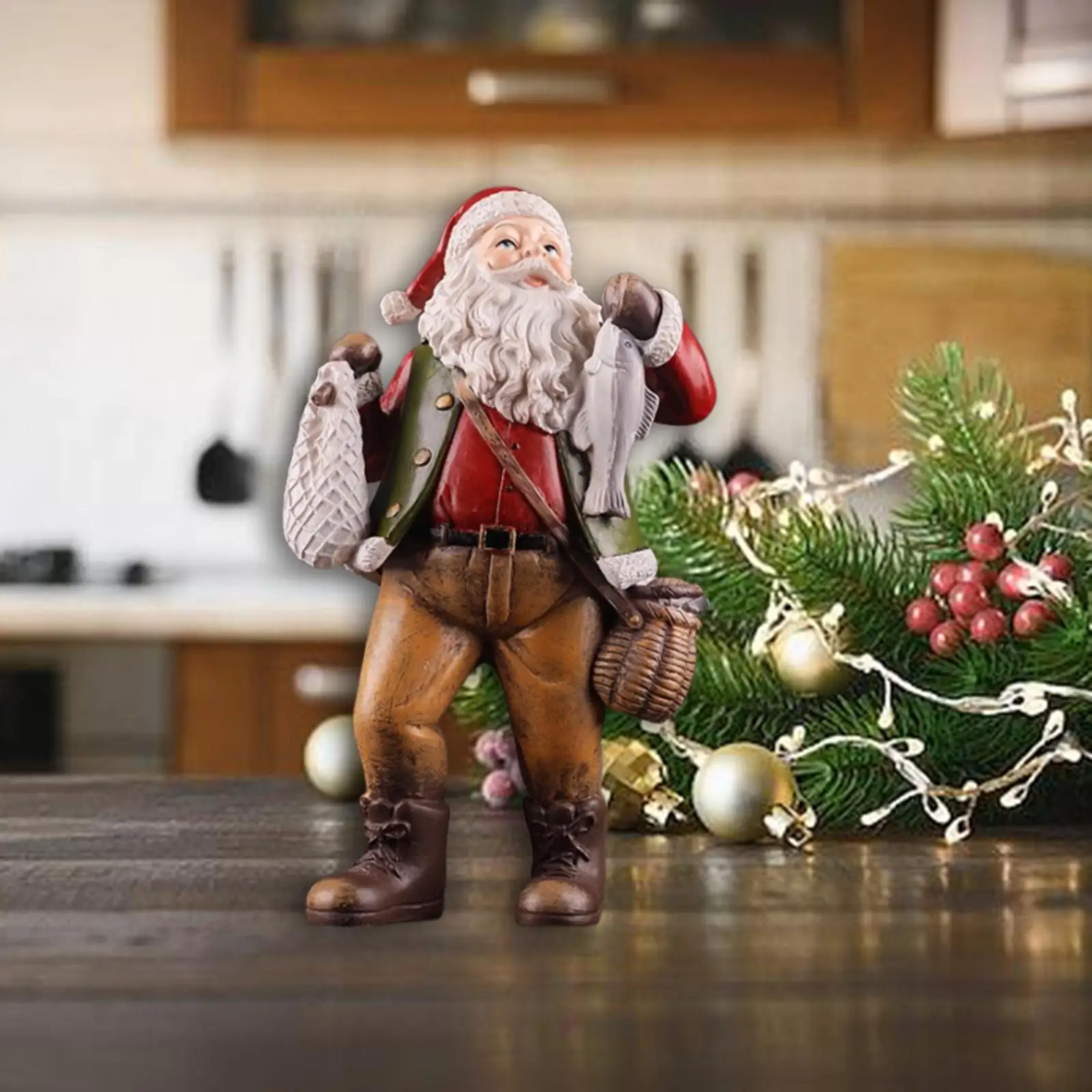 

Christmas Decoration Resin Craft Santa Claus Figurine Standing Figure Tabletop Ornament for Entrance Desk Cabinet Festival Decor