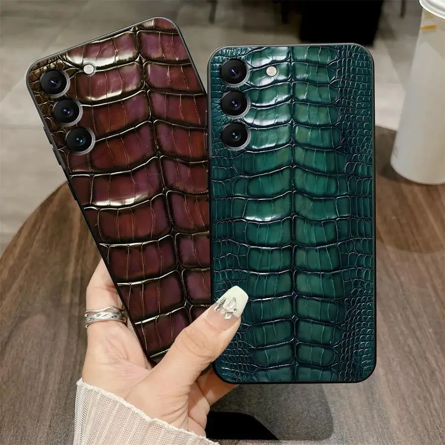 Crocodile Skin Texture Black Soft Phone Cover Case for Samsung Galaxy A26 A72 A24 A55 A22 A52 A25 A71 A36 A41 A35 A32 A23 A53