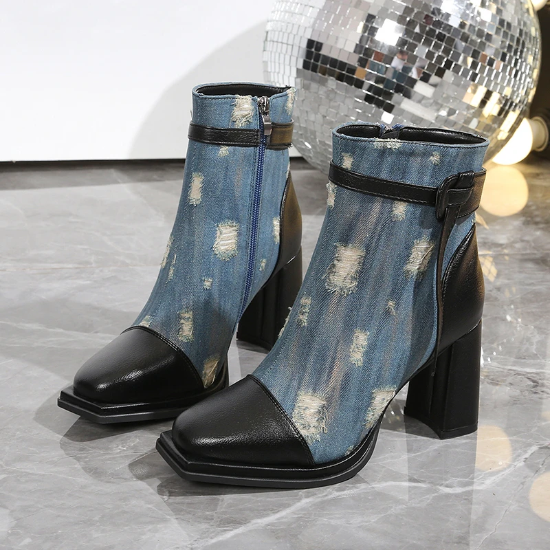 

2024 Autumn/Winter Popular Fashion Women's Boots New Fashion Square Head Side Zipper High Heel Versatile Fashion Women's Boots